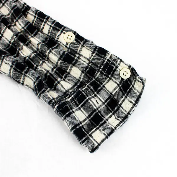 Lucky Brand Black and Off-White Plaid Long-Sleeved Button-Up Women's Large
