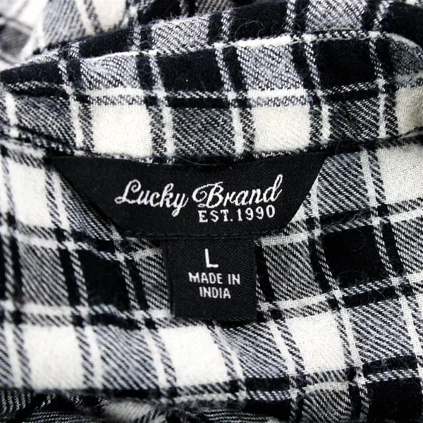Lucky Brand Black and Off-White Plaid Long-Sleeved Button-Up Women's Large