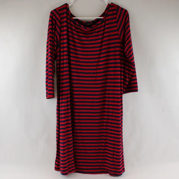 Yala Navy and Red Striped 3/4-Sleeve Knee-Length T-Shirt Dress Women's XL