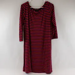 Yala Navy and Red Striped 3/4-Sleeve Knee-Length T-Shirt Dress Women's XL