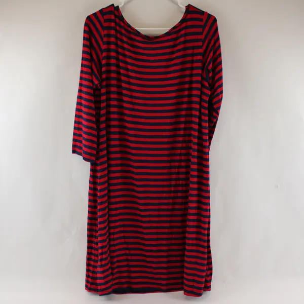 Yala Navy and Red Striped 3/4-Sleeve Knee-Length T-Shirt Dress Women's XL
