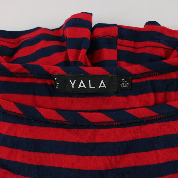 Yala Navy and Red Striped 3/4-Sleeve Knee-Length T-Shirt Dress Women's XL