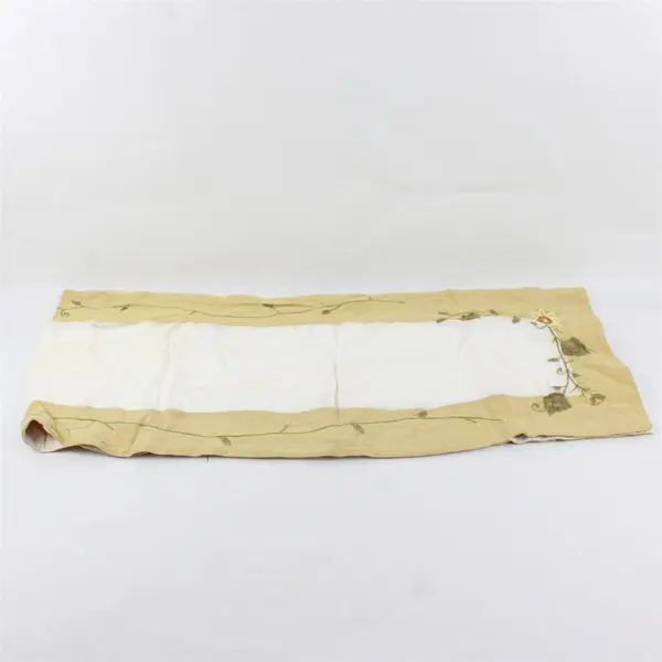 Vintage Floral Embroidered Beige and White Table Runner 13.5" x 66" FLAWED