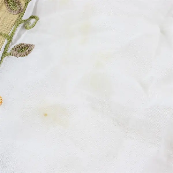 Vintage Floral Embroidered Beige and White Table Runner 13.5" x 66" FLAWED