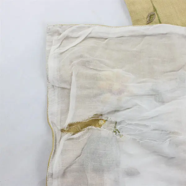 Vintage Floral Embroidered Beige and White Table Runner 13.5" x 66" FLAWED