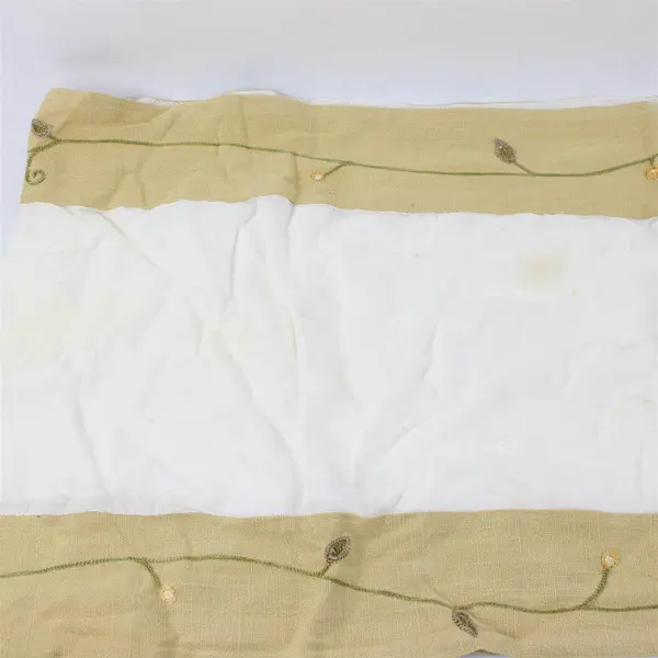 Vintage Floral Embroidered Beige and White Table Runner 13.5" x 66" FLAWED