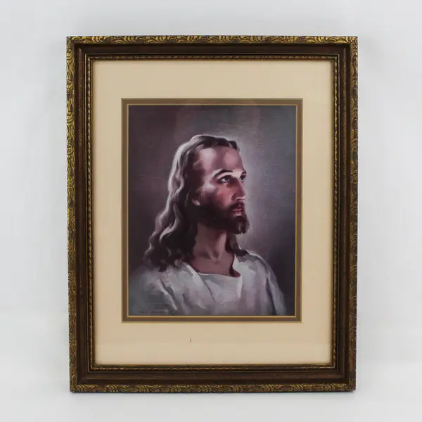 Framed Warner Sallman Head of Christ Litho Print Jesus Wall Art