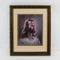 Framed Warner Sallman Head of Christ Litho Print Jesus Wall Art