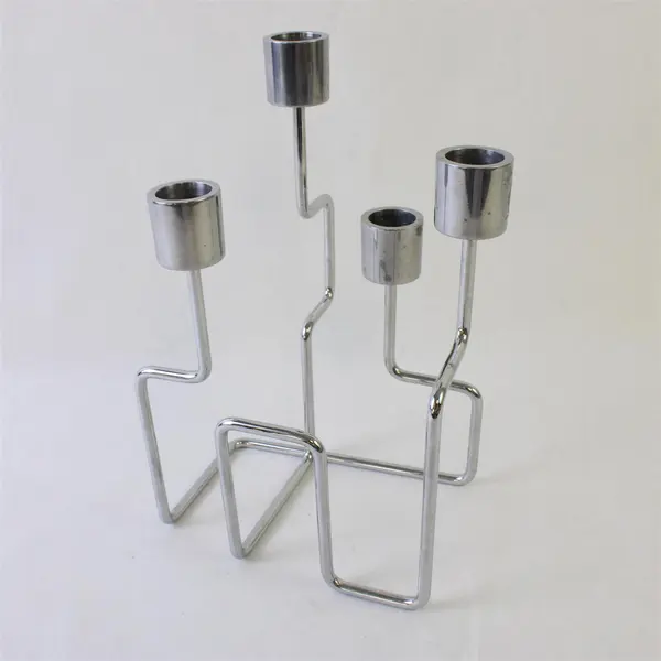 Mid Century Modern 4 Arm Polished Metal Candlestick Holder Stand