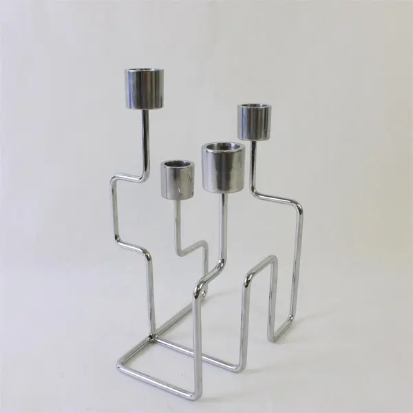 Mid Century Modern 4 Arm Polished Metal Candlestick Holder Stand
