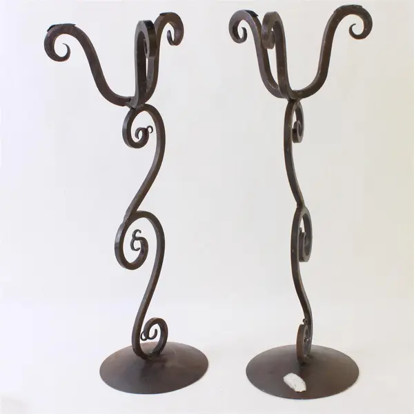 Set of 2 Black Metal Scrollwork Candle Holders 13in Tall