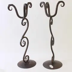 Set of 2 Black Metal Scrollwork Candle Holders 13in Tall