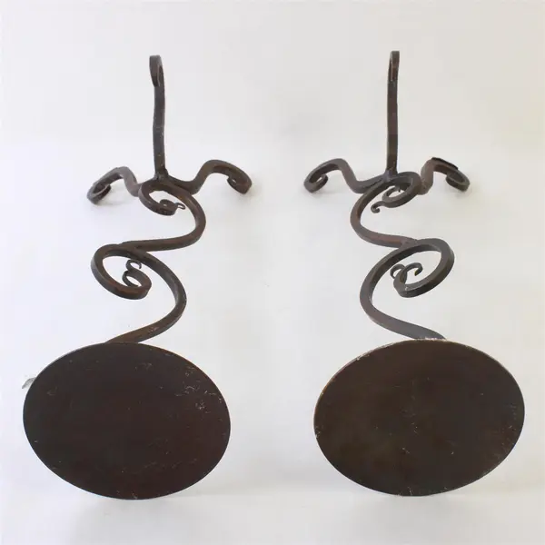 Set of 2 Black Metal Scrollwork Candle Holders 13in Tall