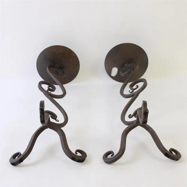 Set of 2 Black Metal Scrollwork Candle Holders 13in Tall
