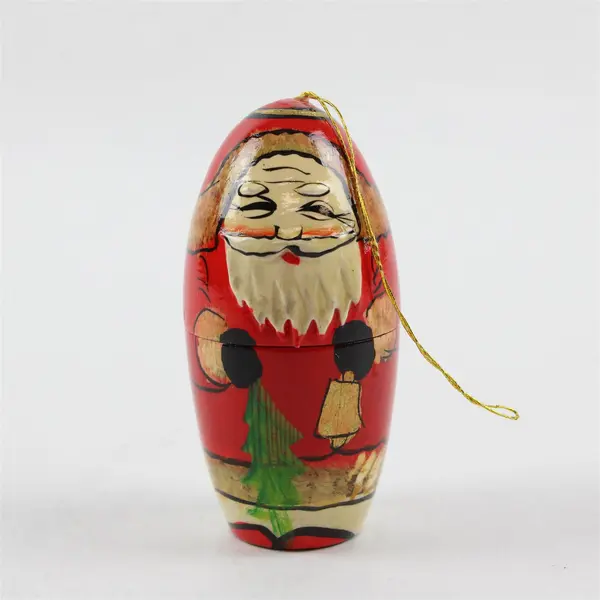 Vintage Hand Painted Wooden Egg Nesting Santa Claus Christmas Ornament