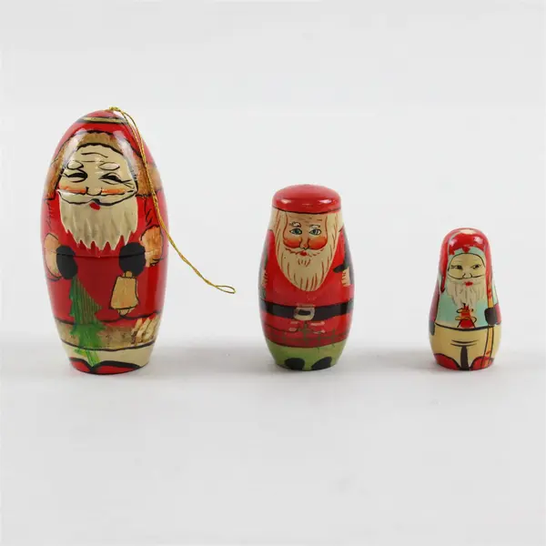 Vintage Hand Painted Wooden Egg Nesting Santa Claus Christmas Ornament