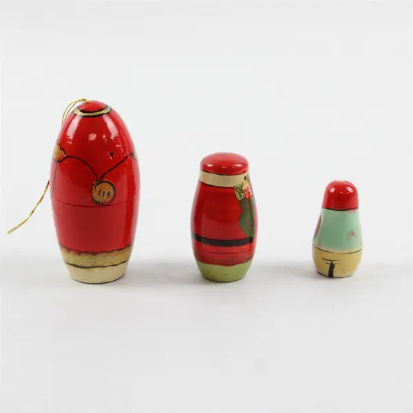 Vintage Hand Painted Wooden Egg Nesting Santa Claus Christmas Ornament