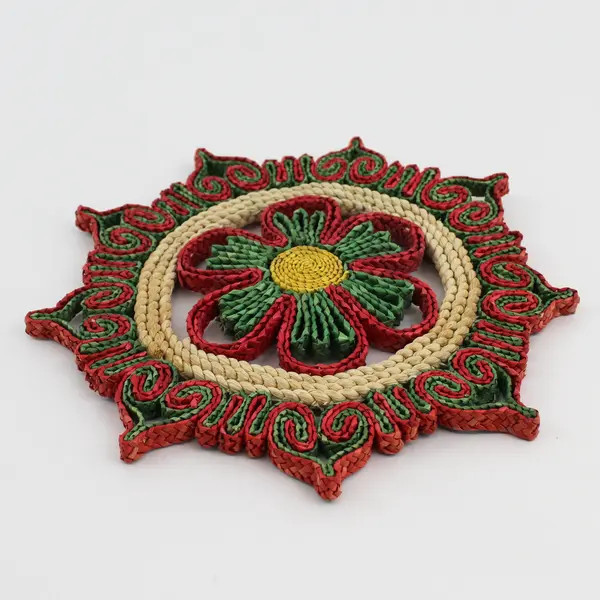 Colorful Straw Trivet Boho Raffia Woven Hot Pot Kitchen Cooking Housewarming