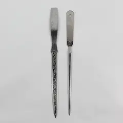 Lot of 2 Vintage Stainless Steel Letter Openers Scroll Floral IDL Plain