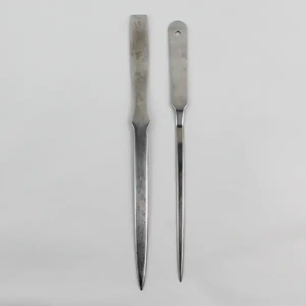 Lot of 2 Vintage Stainless Steel Letter Openers Scroll Floral IDL Plain