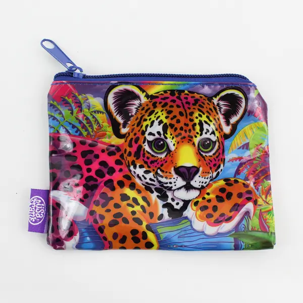 Lisa Frank Zipped Vinyl  Coin Purse Bag Rainbow Leopard 1990's