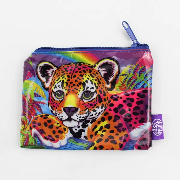 Lisa Frank Zipped Vinyl  Coin Purse Bag Rainbow Leopard 1990's