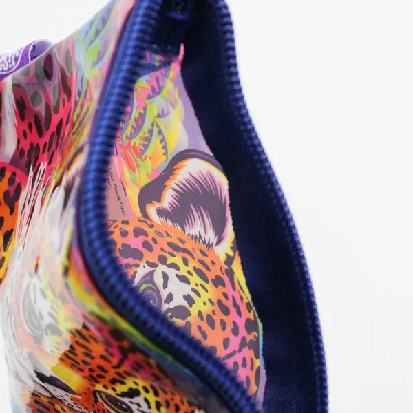 Lisa Frank Zipped Vinyl  Coin Purse Bag Rainbow Leopard 1990's