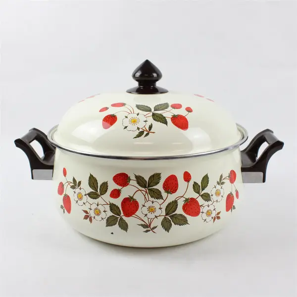 Vintage Sheffield Strawberries N Cream Enamel Dutch Oven Pot