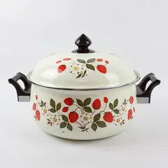 Vintage Sheffield Strawberries N Cream Enamel Dutch Oven Pot
