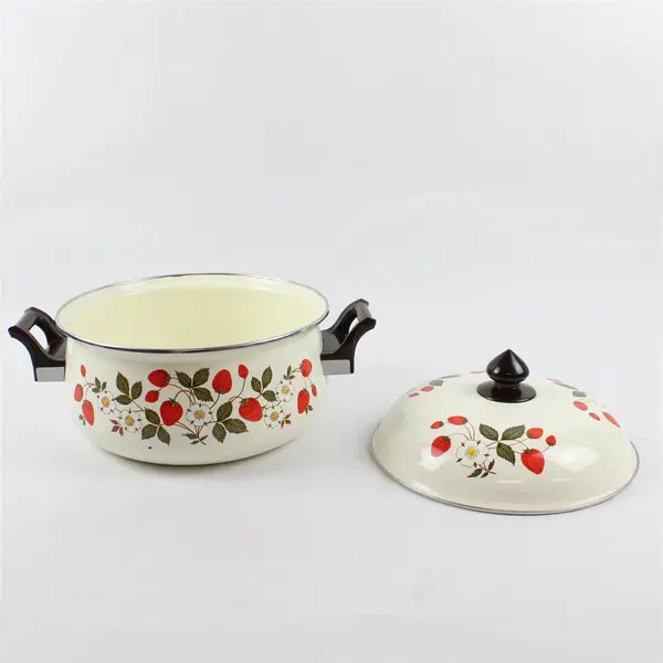 Vintage Sheffield Strawberries N Cream Enamel Dutch Oven Pot