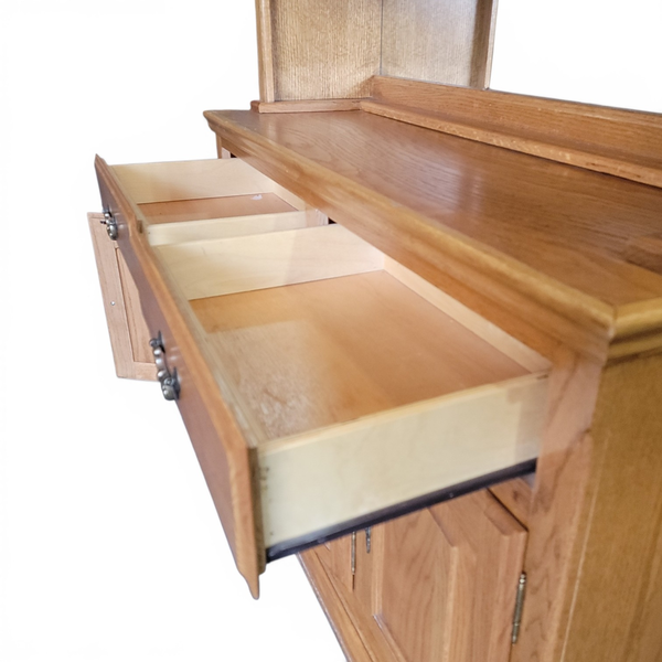 Oak 2-Piece China Hutch Glass Shelves Leaded Doors Lighted - Local Pickup Only
