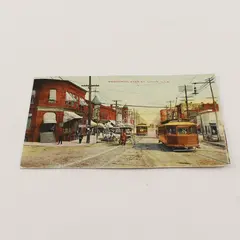 Vintage 1909 Broadway East St Louis Street Scene Litho Postcard Trolleys Wagons