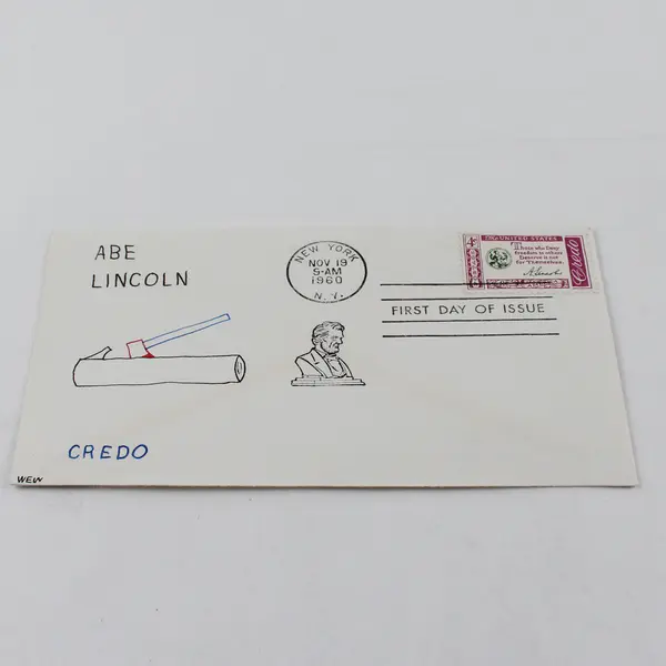 1960 Abe Lincoln American Credo Stamp FDC Hand Drawn Cachet WEW