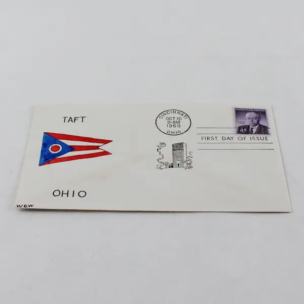 1960 Robert A Taft Stamp FDC Hand Drawn Ohio Flag Cachet WEW