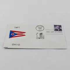 1960 Robert A Taft Stamp FDC Hand Drawn Ohio Flag Cachet WEW