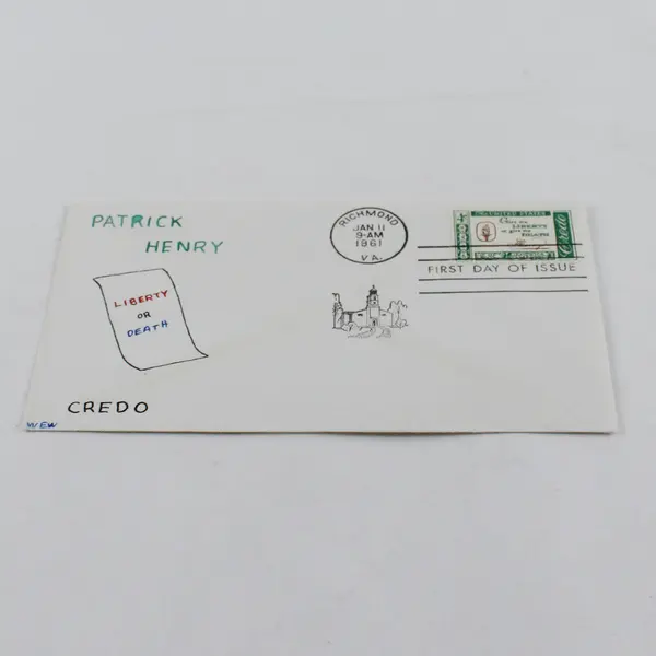 1961 Patrick Henry American Credo Stamp FDC Hand Drawn Cachet WEW