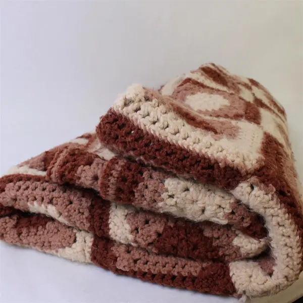 Handmade Granny Square Crochet Throw Blanket Multicolor Patchwork