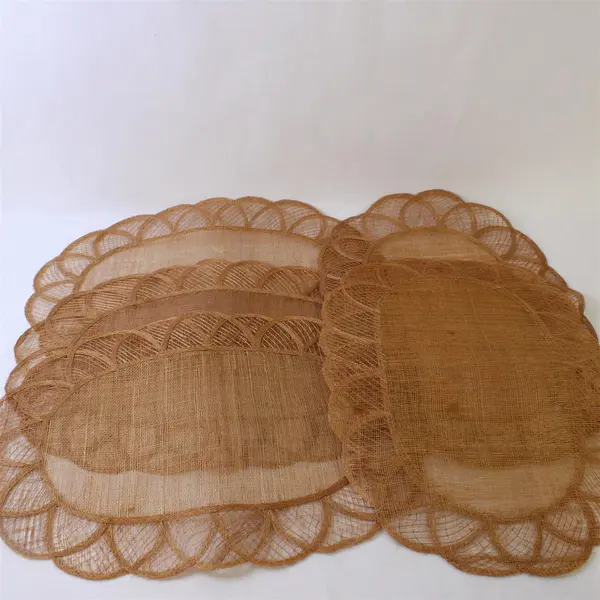 Set of 5 Natural Jute Burlap Placemats Scalloped Edge 13x18.5
