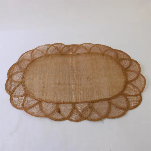 Set of 5 Natural Jute Burlap Placemats Scalloped Edge 13x18.5