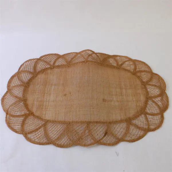 Set of 5 Natural Jute Burlap Placemats Scalloped Edge 13x18.5