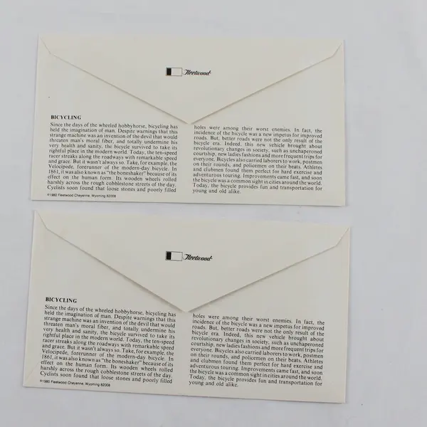 Lot Of 2 Bicycling First Day Covers Baltimore May 16 1980 FDC Scott U597