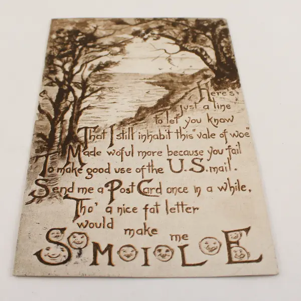 Vintage L.F. Pease Here’s Just a Line, Smile Poem Postcard Used