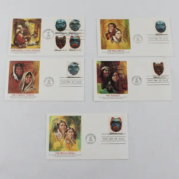 Lot Of 5 Northwest Coast Indians Indian Art Stamp FDC 1980 Fleetwood Cachet