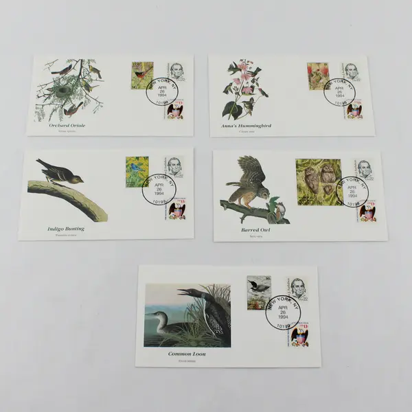 Set Of 5 National Audubon Society Bird Stamp FDC Fleetwood Cachet 1994