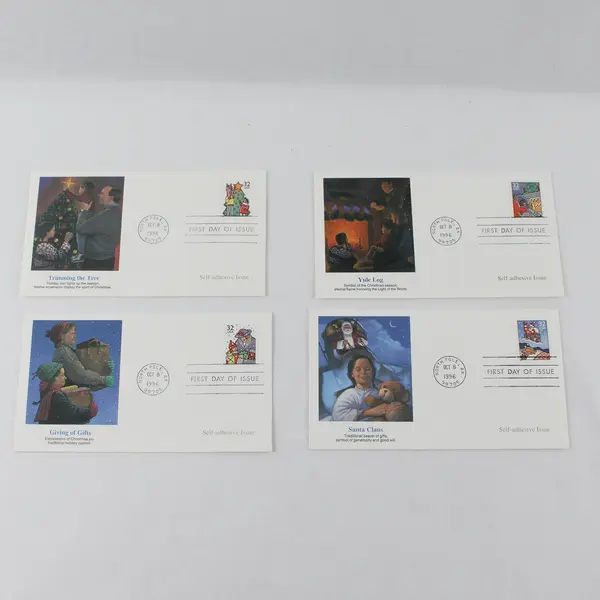 Set Of 4 Christmas Family Scenes Stamps FDC Fleetwood Cachet 1996 SC# 3108-11