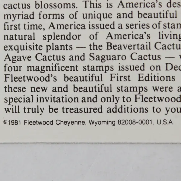 Set Of 5 Desert Plants Stamps 1981 FDC Fleetwood Cachet SC# 1942-45