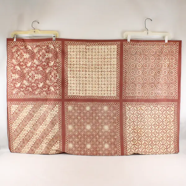 Unbranded White/Red Batik Wax Dye Rectangle Fabric Tablecloth 72" x 102"