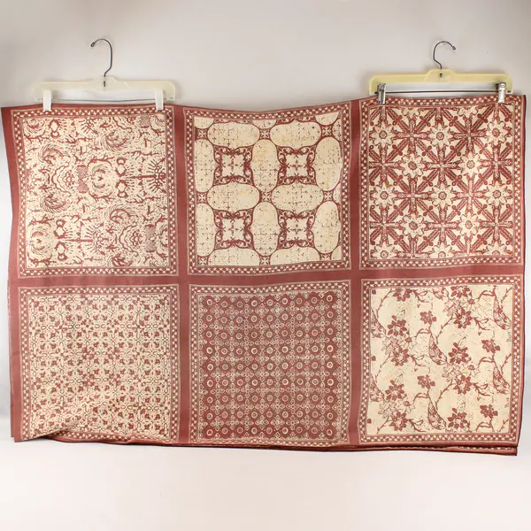 Unbranded White/Red Batik Wax Dye Rectangle Fabric Tablecloth 72" x 102"