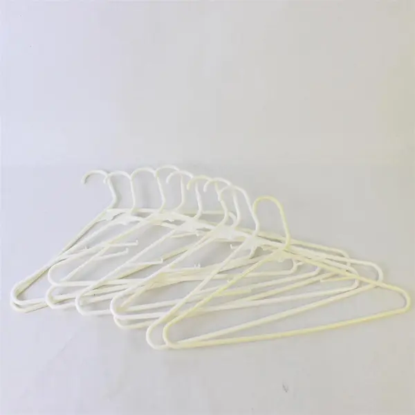 Lot of 9 White Plastic Clothes Shirt Pants Hangers with Strap Hooks