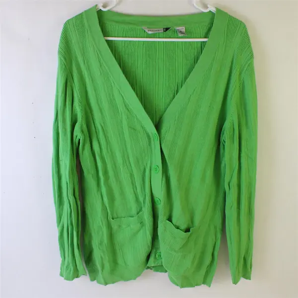 Willowbay Lime Green Button-Front Long-Sleeved Cardigan Women's XL